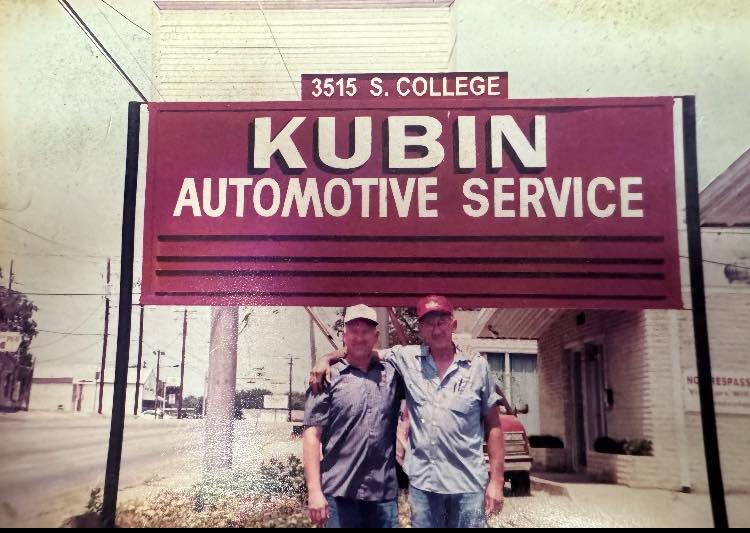 The Kubin Automotive Service sign at 3515 S College Ave, Bryan, TX